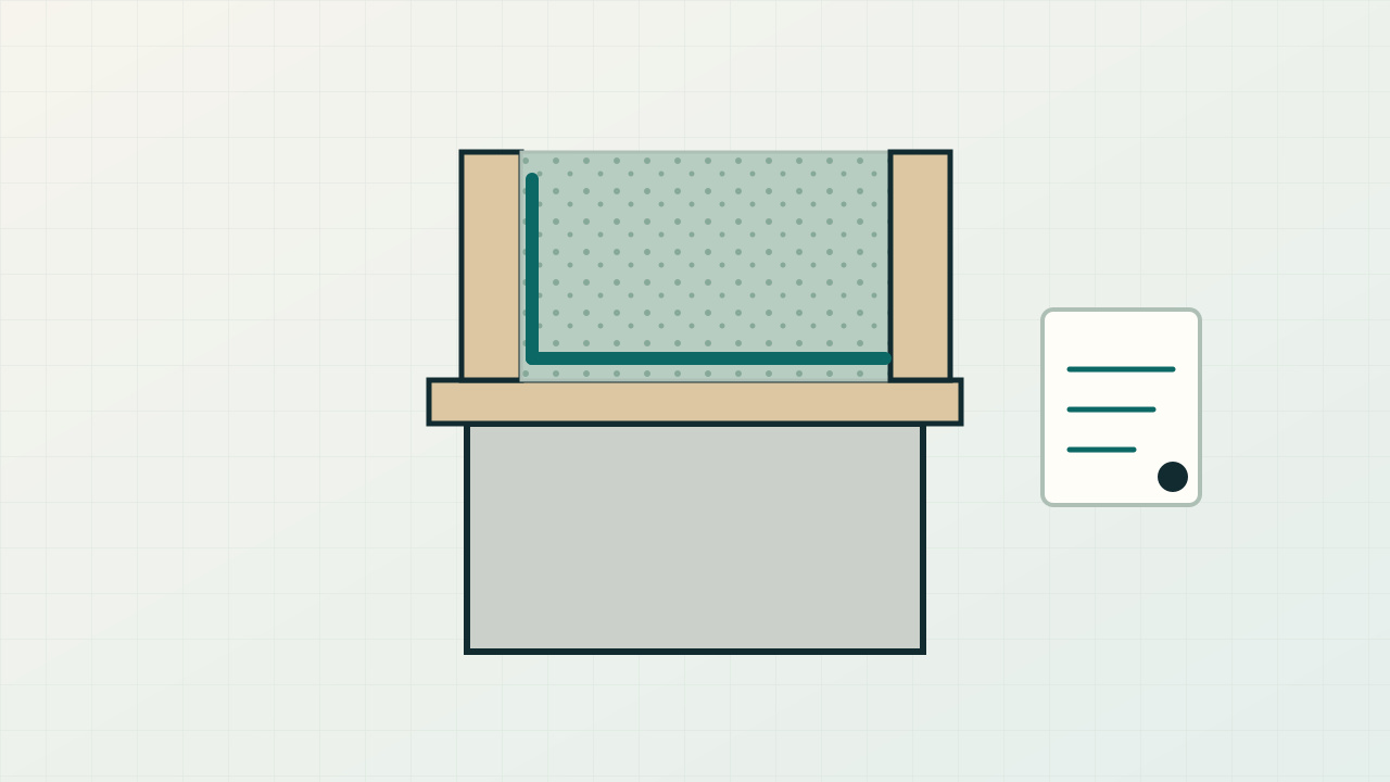 Rim-joist cutaway showing concrete, sill, wood framing, an air-control path, and an inspection opening.