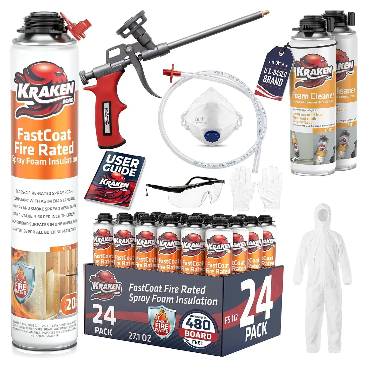 Kraken Bond FastCoat 24-pack pictured with a dispensing gun and two cleaner cans