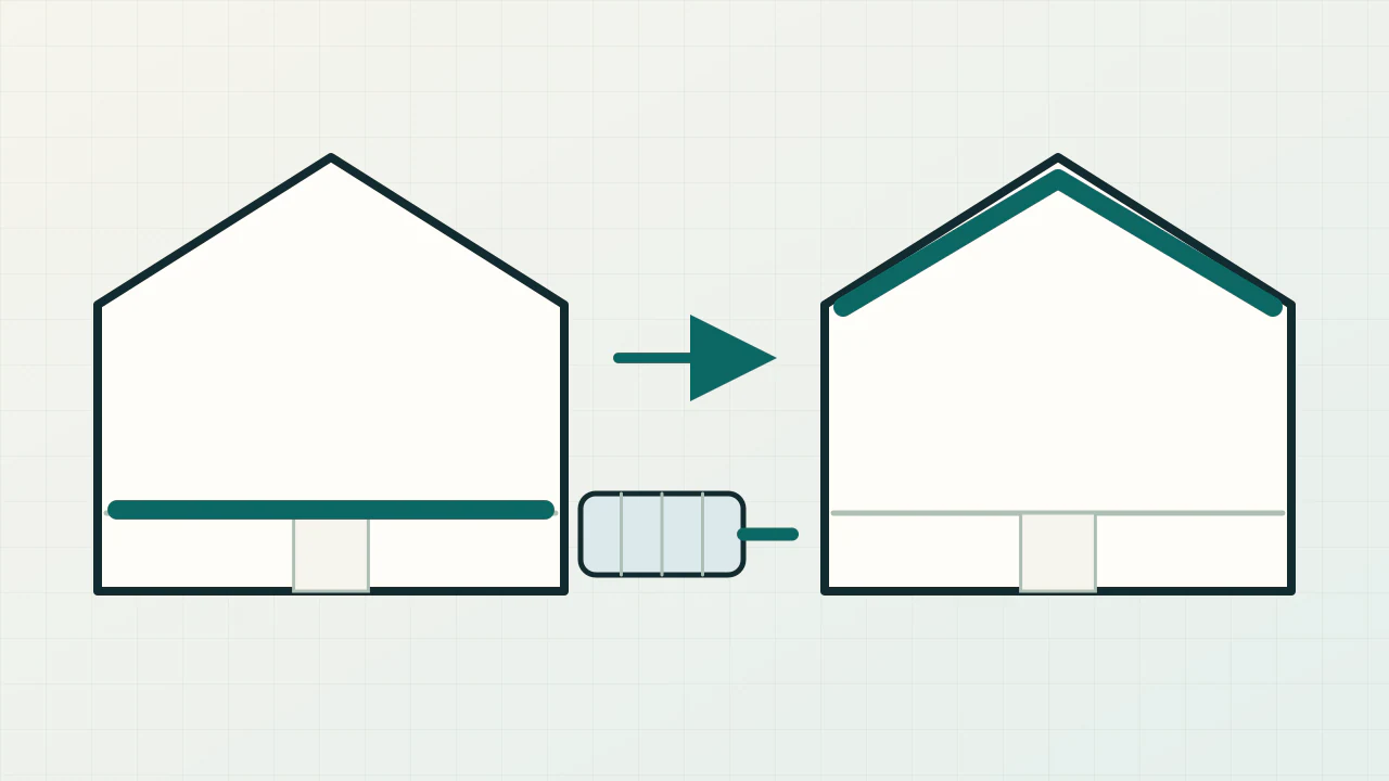 Two attic outlines with the floor highlighted in one and the roofline highlighted in the other.